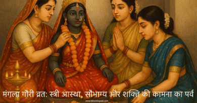 मंगला गौरी व्रत के दिन स्त्रियाँ श्रृंगार करती हुईं