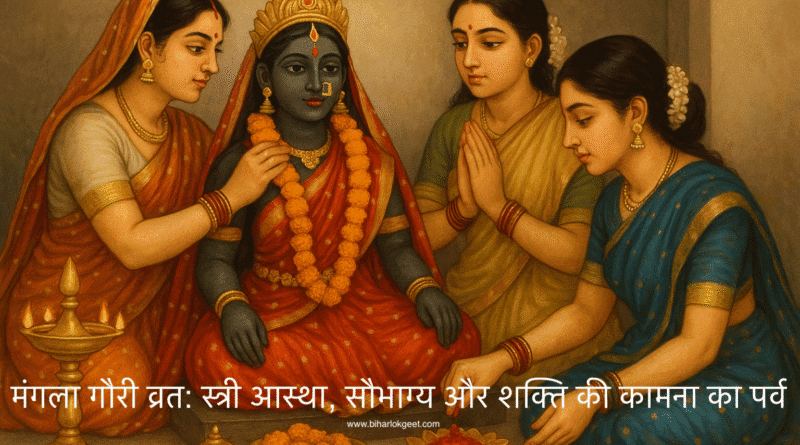 मंगला गौरी व्रत के दिन स्त्रियाँ श्रृंगार करती हुईं