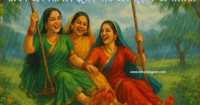 सावन में झूला झूलती पारंपरिक भारतीय स्त्रियाँ – हरियाली और उत्सव का दृश्य