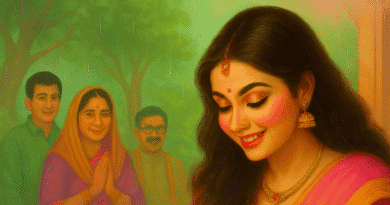 सावन में माँ की ममता से भरी सावनपुरिया थाली — जिसमें हैं हरी चूड़ियाँ, मेंहदी, मिठाई और रंग-बिरंगे लिफाफे, जो बेटी के मन को भिगो देती है और उसे मायके की याद दिला जाती है।